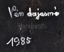 Jelzett (Vég Lajosné) fazekas padlóváza, kézzel festett, kopásnyomokkal, m: 53,5 cm