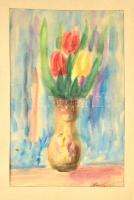 Barkóczi Gyula (1912-2016): Virágcsendélet. Akvarell, papír, jelzett, 38×35 cm