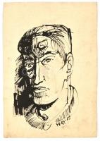 M. Gy. jelzéssel: Férfi portré., tus-ceruza, papír, foltos, 30x21 cm
