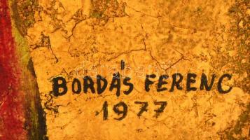 Bordás Ferenc (1911-1982): Női portré. Olaj-aranyfüst, farost, jelzett, fa keretben, 60×49 cm