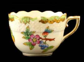 Herendi Viktória mokkás csésze aljjal Kézzel festett, jelzett, lepattanással