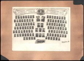 1949 Honvéd Kossuth Akadémián felavatott tisztek és tiszthelyettesek, iskolai tablófotó kartonon, (Ginczei fotó), karton sérült, hiányos, 14x23 cm