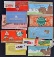cca 1956-1980 Régi csokoládépapírok, (Szerencsi (Mézga Géza sorozat (5 db), Csemege...stb.), konyakmeggyes dobozban, 22 db, 7x3 cm és 15x8,5 cm, konyakmeggyes dobozban: 21,5x13,5x3,5 cm