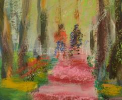 Barkóczi Gyula (1912-2016): Zsennyei park. Olaj, farost, jelzett, üvegezett keretben, 40×50 cm