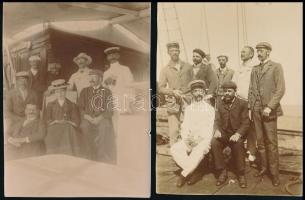 cca 1900 Árpád hajó utasai Földközi-tengeri utazáson, 2 db fénykép, 11,5x8,5 cm