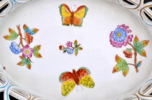 Herendi VIktória mintás áttört tál. Kézzel festett, jelzett, hibátlan. 21x15 cm