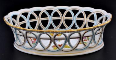 Herendi VIktória mintás áttört tál. Kézzel festett, jelzett, hibátlan. 21x15 cm