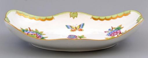 Herendi VIktória mintás ívelt kínáló tál. Kézzel festett, jelzett, hibátlan. 24x15 cm