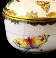 Herendi Viktória mintás bonbonniere. Kézzel festett, jelzett, hibátlan.d:12,  m 11 cm