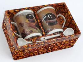 Két személyes reggeli kávázó szett. Bögre és porcelán kanál Eredeti dobozában