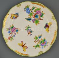 Herendi Viktória mintás lapostányér (8 db), kézzel festett, jelzett, kopásnyomokkal, d:25,5 cm