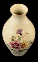 Zsolnay porcelán virágmintás váza, kézzel festett, jelzett, hibátlan, m: 13,5 cm
