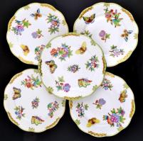 Herendi Viktória mintás antik süteményes tányérok ( 10 db), kézzel festett, jelzett (jubileumi 150),...