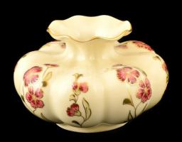 Zsolnay porcelán virágmintás váza, kézzel festett, jelzett, hibátlan, d: 11 cm, m: 8 cm
