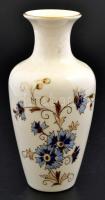 Zsolnay porcelán búzavirág mintás váza, kézzel festett, jelzett, hibátlan, d: 16 cm