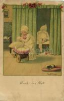 Husch - ins Bett / Children art postcard. AR. No. 1426. s: Pauli Ebner (EK)