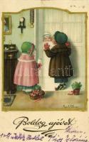 Boldog Újévet! / Children New Years art postcard. AR. No. 2461. s: Pauli Ebner (EK)