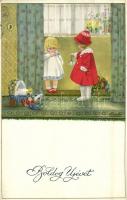 Boldog Újévet! / Children New Years art postcard. M. M. Nr. 878. s: Pauli Ebner (EM)