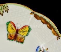 Herendi Viktória mintás süteményes tálka (5 db), kézzel festett, jelzett, kopásnyomokkal, egy pótólt...