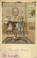 Der erste Zwist / Children art postcard. M. Munk Nr. 1158. s: Pauli Ebner (EK)