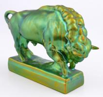 Zsolnay eozin mázas bika, jelzett, hibátlan, m: 16 cm h:26 cm