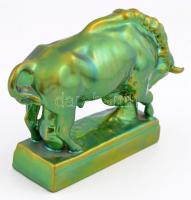 Zsolnay eozin mázas bika, jelzett, hibátlan, m: 16 cm h:26 cm