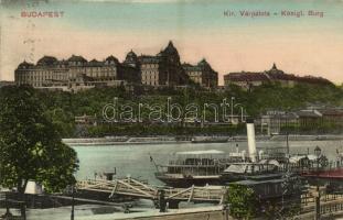 1910 Budapest I. Kir. várpalota, pesti rakpart, gőzhajó. Schwarz J. kiadása