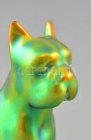 Zsolnay eozin mázas buldog kutyafigura, jelzett, m: 13,5 cm