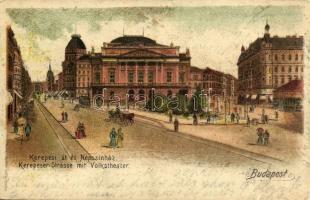 1902 Budapest VIII. Kerepesi út, Népszínház. Gustav Ertel litho  (EK)