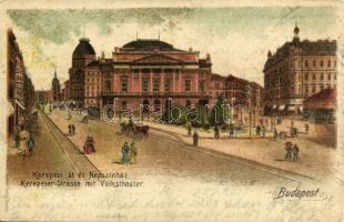 1902 Budapest VIII. Kerepesi út, Népszínház. Gustav Ertel litho   (EK)