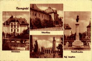 Csongrád, Gimnázium, Városháza, Református templom, Kossuth szobor (EB)
