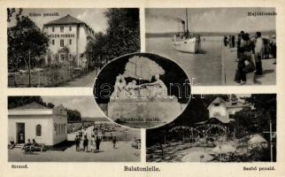 Balatonlelle, Éden penzió, Hajóállomás, Strand, fürdőzők, Szabó penzió, Irredenta emlékmű