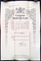 1914 Díszes k.u.k. hadnagyi kinevezés Hazai Samu honvédelmi miniszter aláírásával / Decorative lutenant appointing warrant with the signature of the Minister of War