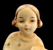 Goebel térdelő angyalkás gyertyatartó, kézzel festett, jelzett, kopott, m: 12,5 cm