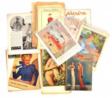 cca 1900-1940 Vegyes divattal kapcsolatos nyomtatványok tétele: divatlapok, szabásminták, divat képek, magyar és külföldi anyagok