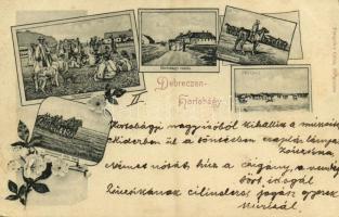 1899 Hortobágy (Debrecen), pásztortűznél, csárda, ménesterelés, délibáb, ötösfogat. Pongrácz Géza kiadása, floral (EK)