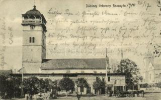 1910 Rozsnyó, Roznava; Rákóczi őrtorony, Vajner József üzlete. Kiadja Falvi Jenő / watchtower, shop (EK)