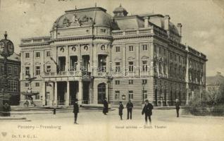 1908 Pozsony, Pressburg, Bratislava; Városi színház, óra / Städt. Theater / theatre, clock (EB)