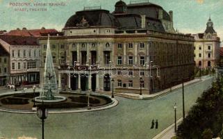 1909 Pozsony, Pressburg, Bratislava; Városi színház, szökőkút / Städt. Theater / theatre, fountain (EK)