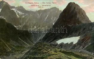 1906 Tátra, Magas Tátra, Vysoké Tatry; Dénes-csúcs. Dr. Trenkler Co. Tát. 46. / Dénes-Spitze / Niznie Rysy / mountain peak in the High Tatras (kis szakadás / small tear)