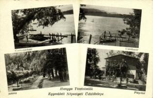 1938 Budapest IV. Népsziget, Hangya Tisztviselők Egyesülete üdülőtelep, csónakkikötő, úszókosár, sétány, főépület