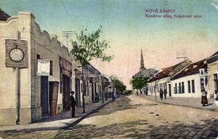 1927 Érsekújvár, Nové Zámky; Komárno ulica / Komáromi utca, Fleischman üzlete / street view, shop of Fleischman (ázott / wet damage)