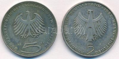 NSZK 1981J 5M Cu-Ni "Gotthold Ephraim Lessing halálának 200. évfordulója" + 1982F 5M Cu-Ni...