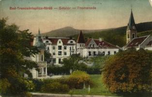 1916 Trencsénteplic, Trencianske Teplice; Sétatér, templom / promenade, church (EM)