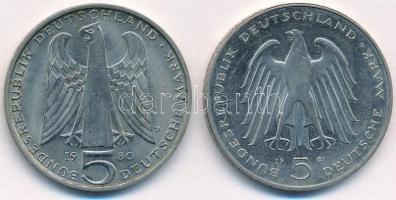 NSZK 1980D 5M Cu-Ni "von der Vogelweide halálának 750. évfordulója" + 1981G 5M Cu-Ni "...