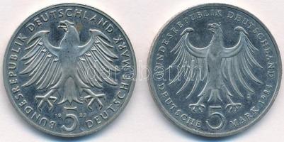 NSZK 1983G 5M Cu-Ni "Luther Márton születésének 500. évfordulója" + 1984J 5M Cu-Ni "F...