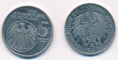 NSZK 1985F 5M Cu-Ni "A Zene Európai Éve" + 1986D 5M Cu-Ni "600 éves a Heidelbergi Egy...