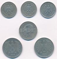 NSZK 1955-1980. 1M (3xklf) + 2M + 5M (2xklf) T:2,2-
FRG 1955-1980. 1 Mark (3xdiff) + 2 Mark + 5 Mar...