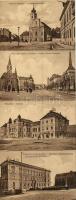 Szeged, Belvárosi és református templom, gőzfürdő, vasútállomás, Piarista gimnázium, Szabadság szobor - képeslapfüzetből 4 képeslap