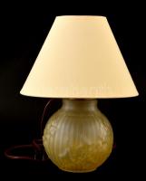 Lalique jelzéssel asztali lámpa, formába öntött, csorba nélkül, pótolt bura, működik, m:33 cm